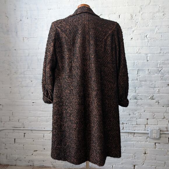 Vintage Black Rusty Fuzzy Wool Trench Coat Preppy Knit Boucle Boho Breezy Jacket - Picture 3 of 12